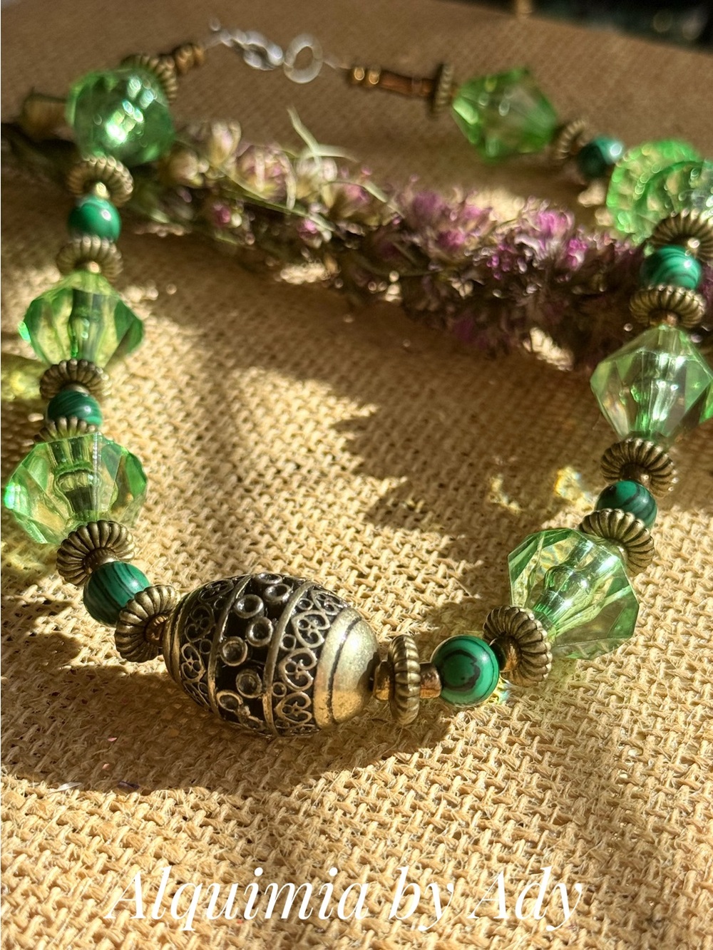 Chunky + Green Malachite‑ Beaded choker Necklace
